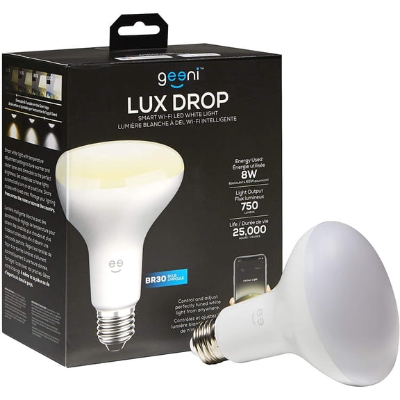 8W BR30 Medium Base White Dimmable Lux Drop Smart LED Light Bulb