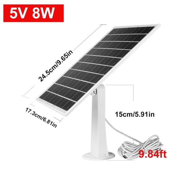 8W Solar Panel for Security Cameras & Trail Cameras, USB-C Output, IP66 Waterproof, 360 Adjustable Mount, 10FT Cable