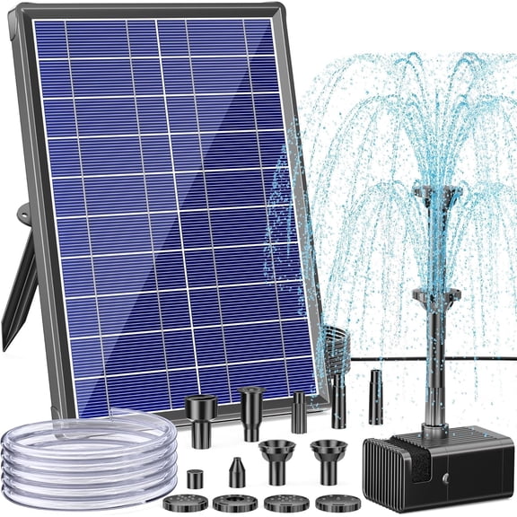 8W Solar Water Pump with Dry-Run Protection, Bird Bath Fountain Double-Layer Nozzles & 5Ft Tubing, for Small Pond, Garden, Patio Outdoor Feature