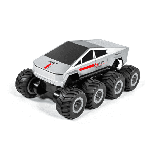 8WD Amphibious RC Off Road Vehicle 2.4G Remote Control Cyber Truck Electric All Terrain Racing Car With Big Wheels Land Water Driving Model For Adults Hobbyists -Q218 Silver