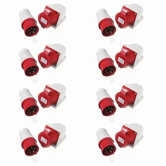 8X 16 Amp 5 Pin Plug & Socket Weatherproof IP44 3 Phase 380-415v 3P + N + Earth 16A