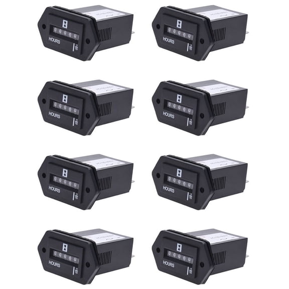 8X AC100-250V Electromechanical Hour Meter Counter,8 x Hour Meter,Black