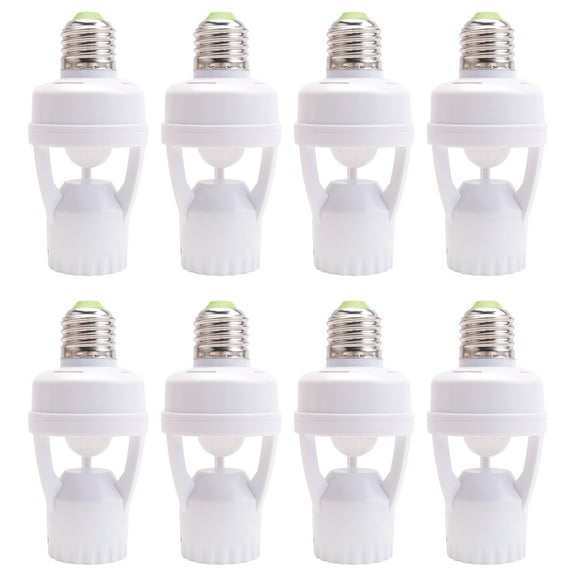8X AC110-220V 360 Degrees Pir Induction Motion Sensor IR Infrared Human E27 Plug Socket Switch Base LED Bulb Lamp Holder,8 x Infrared motion sensor holder,White