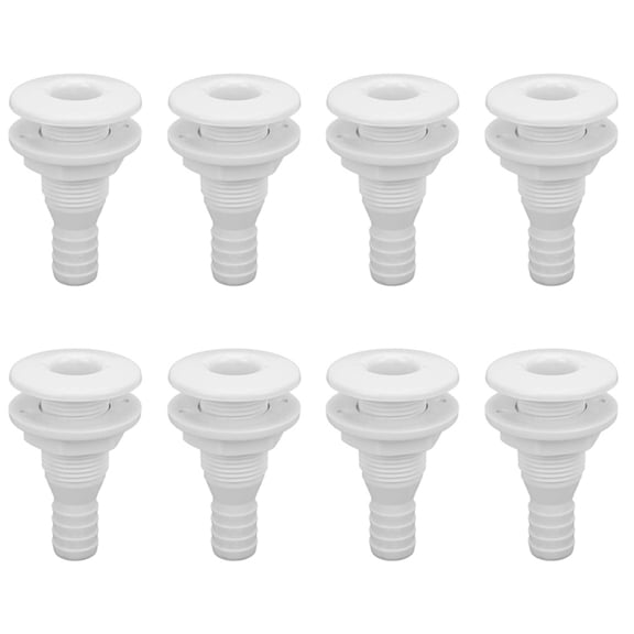 8X Boat Water Drain Scupper ABS 3/4in White Through Hull Connector Hose Coupling Drain Outlet Replacement Hardware