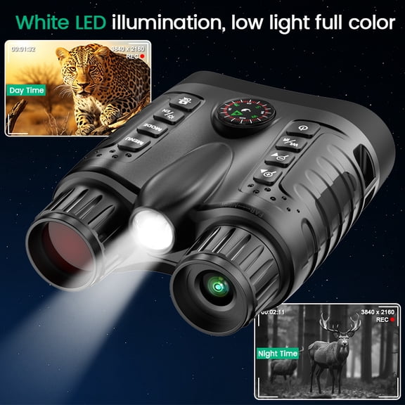 8X Digital Zoom Night Vision Binoculars – 4K/36MP HD with 3W White & IR Light, 400m Range, for Wildlife, Hunting, Camping & Outdoor