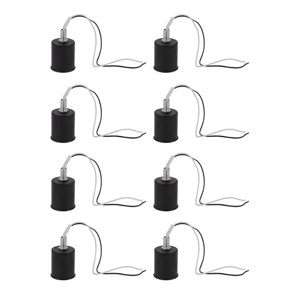 8X E27 Ceramic Screw Base Round LED Light Bulb Lamp Socket Holder Adapter Metal Lamp Holder with Wire Black