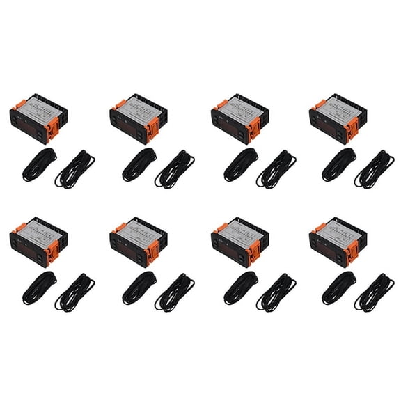 8X ETC-974 Mini Temperature Controller Refrigerator Thermostat Regulator Thermoregulator Thermocouple Dual Sensor,8 x Temperature Controller 8 x probe 8 x PTC probe,Black&Red