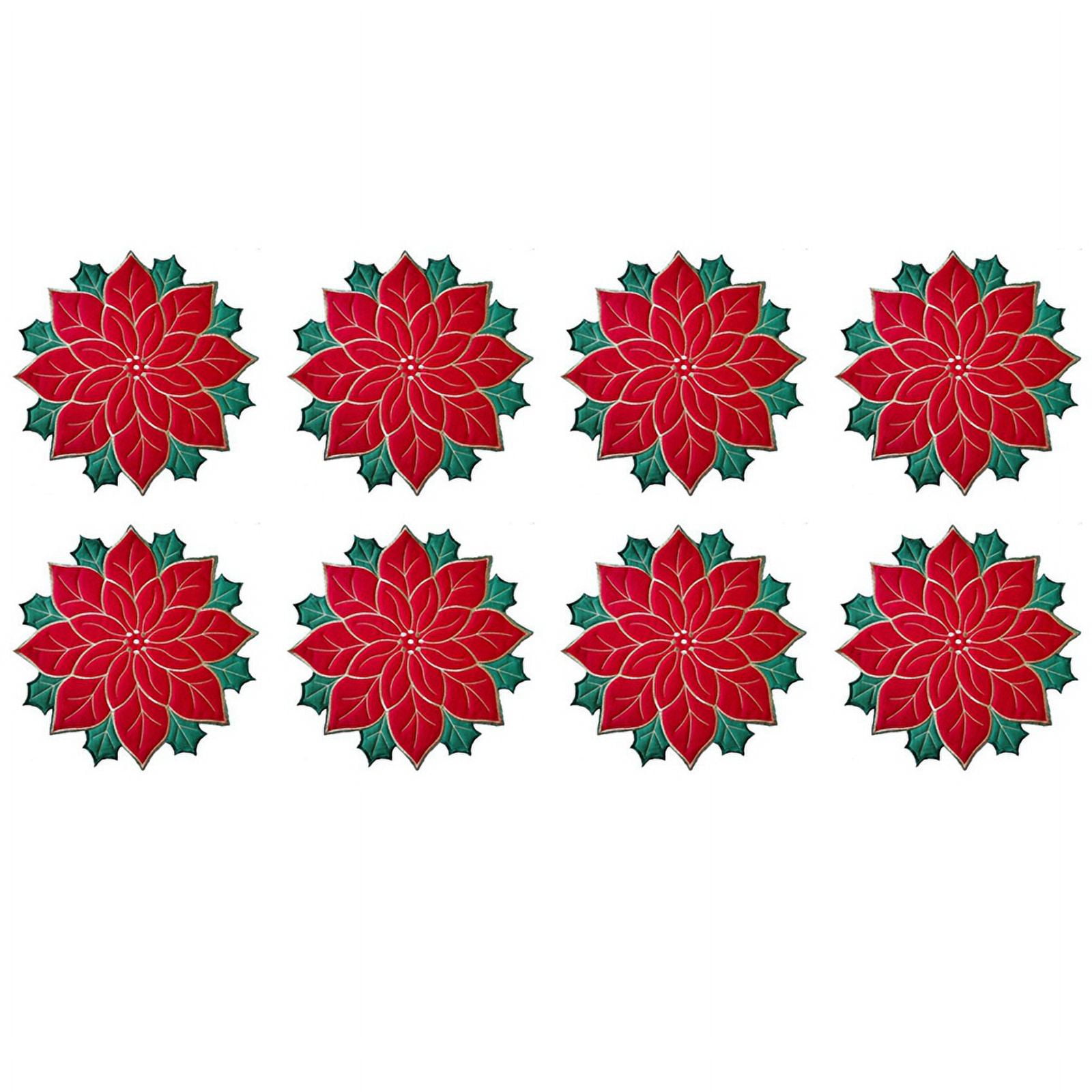 8X Holiday Christmas Embroidered Placemats Applique Poinsettia Placemats Christmas Flower Placemat A