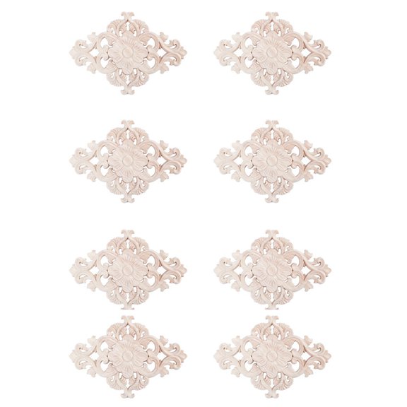 8X Lots Wood Carved Long Onlay Applique Unpainted Flower Walls Cabinets Door Decor Type:21x15cm
