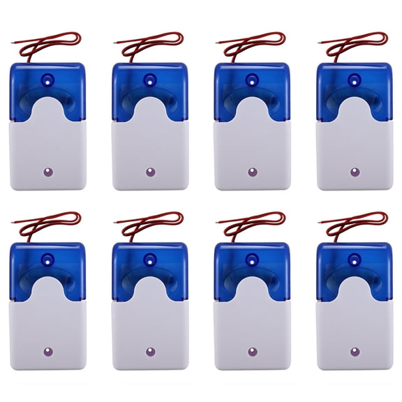8X Mini Wired Strobe Warning Siren  Dc 12V Sound Alarm Flashing Light Sound Siren Horn Alarm System 115Db Blue