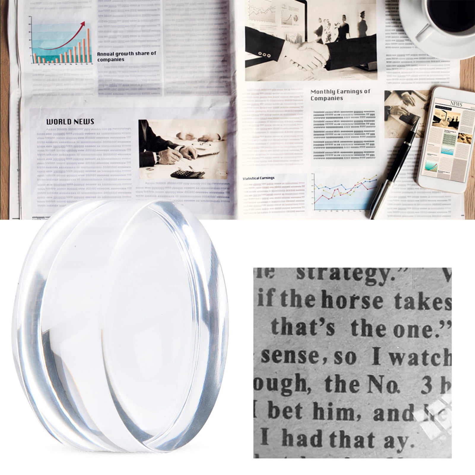 8X Optical Glass Magnifier Acrylic 48mm Paperweight Lighted Dome Loupe