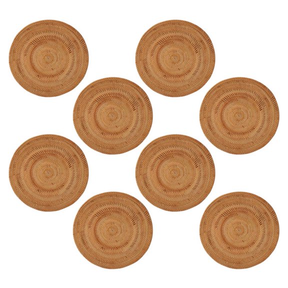 8X Rattan Woven Placemats,Table Mats,Non Slip Heat Place Mat,Wicker Placemat,Trivets for Hot Dishes Round