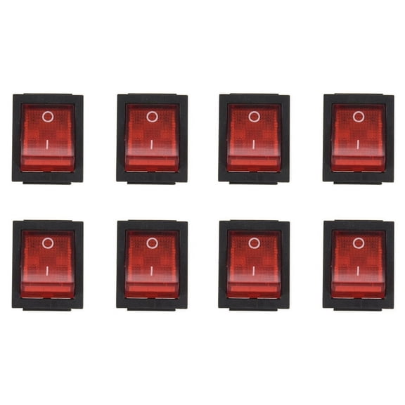 8X Red Light 4 Pin DPST ON/OFF Snap in Rocker Switch 15A/250V 20A/125V AC 28x22mm