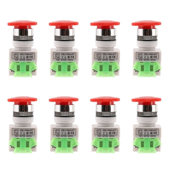 8X Red Mushroom Cap 1NO 1NC DPST Emergency Stop Push Button Switch AC 660V 10A