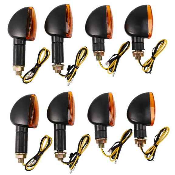 8X Universal 12V Motorcycle Turn Signal Indicator Light Front Back Flashing Halogen Light Blinker Flash Bike Lamp,4 x Longer Turn Signal lights 4 x Shorter Turn Signal lights,Black & yellow