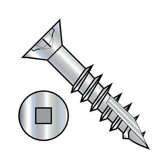 8X1 1/8 Flat Head Nibbed Square Recess Deep Thread Wood Screw Type 17 2/3 Thread Zinc (Pack Qty 8,500) BC-0818DQF17D