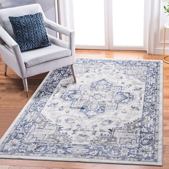 8X10 Area Rug, Blue & Grey Color Scheme | Non-Shedding, Durable for High-Traffic Home Areas
