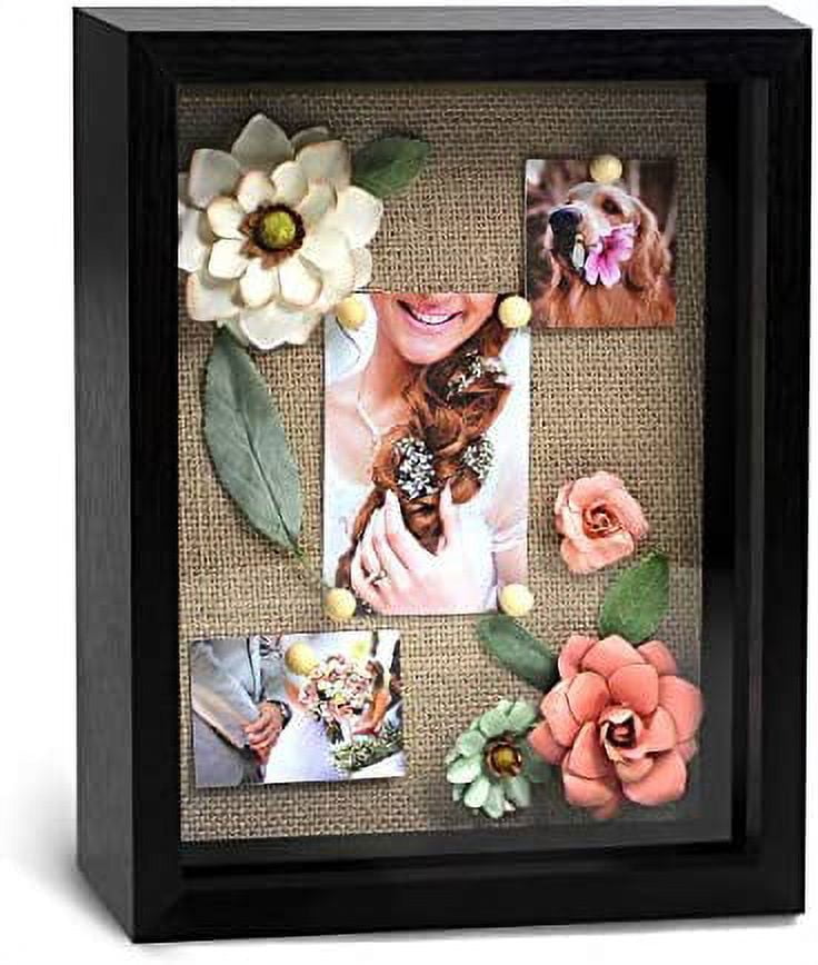 8X10 Black Wood Display Box Frame With Natural Linen Background