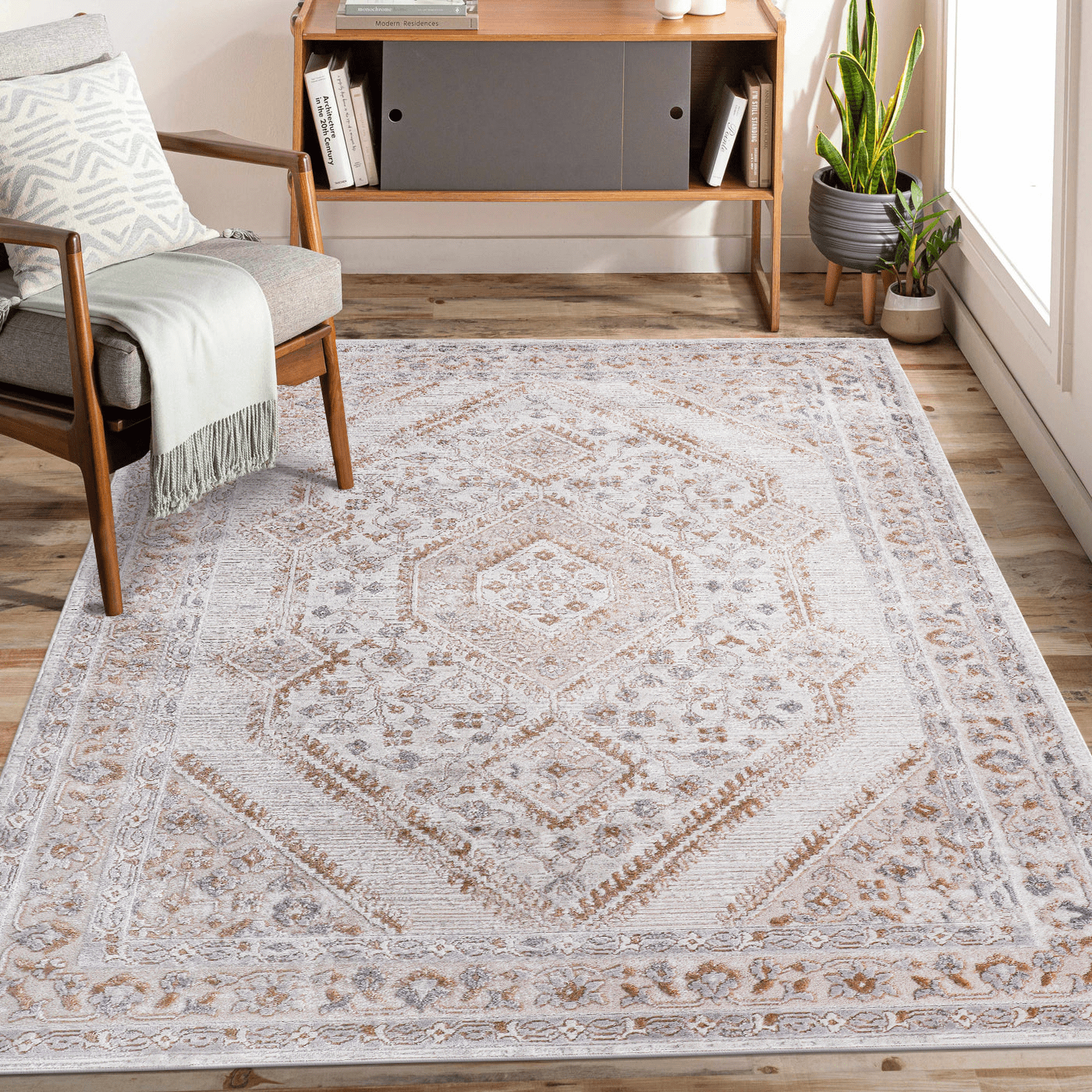 8X10 Cream Ivory Bordered Area Rug Non Shedding Stain Resistant Kid Pet Friendly Medium Pile Living Room Bedroom Dining Room Home Office Rug