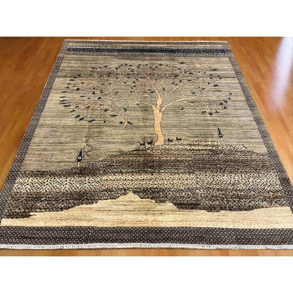 8X10 Gabbeh tribal landscape design Handmade Wool Rug # 12817