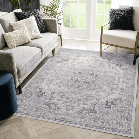 8X10 Ivory Beige Oriental Area Rug Stain Resistant Non-Shedding Soft Rug for Living Room Bedroom Dining Room Home Office