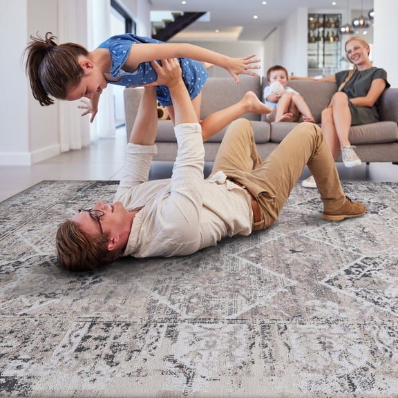 8X10 ft Anthracite Traditional Area Rug,Large Soft Floor Carpet for Living Room