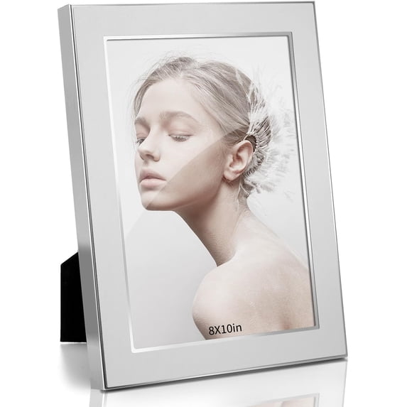 8X10in Modern Minimalist Picture Frames, Luxury Unique Ornate,Ornate Metal Photo Frame of HD Glass for Tabletop Display ,Perfect Gift Choice(silver)