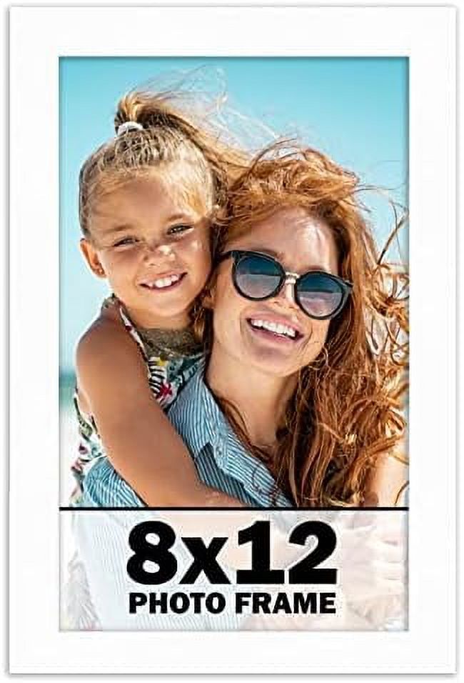 8X12 Frame White Solid Wood Picture Frame Includes UV Shatter Guard Front, Acid Free Foam