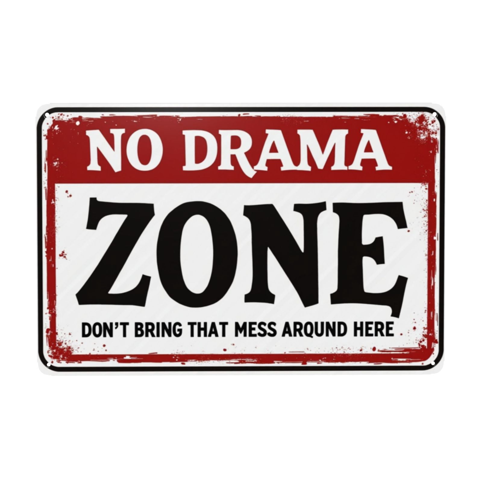 Vintage 'No Drama Mess Zone' Metal Wall Sign - 8x12 Inch Rustproof Cafe Decor, Perfect Gift