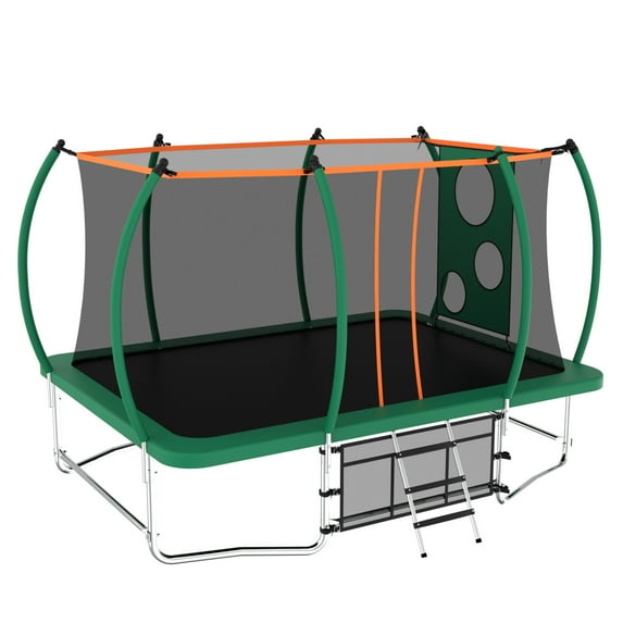 8X14FT Outdoor Square Trampolines with Football Bag and Enclosure Net, Rectangular Trampolines for Kids Adults, Square Bounce Gymnastics Trampoline, Green