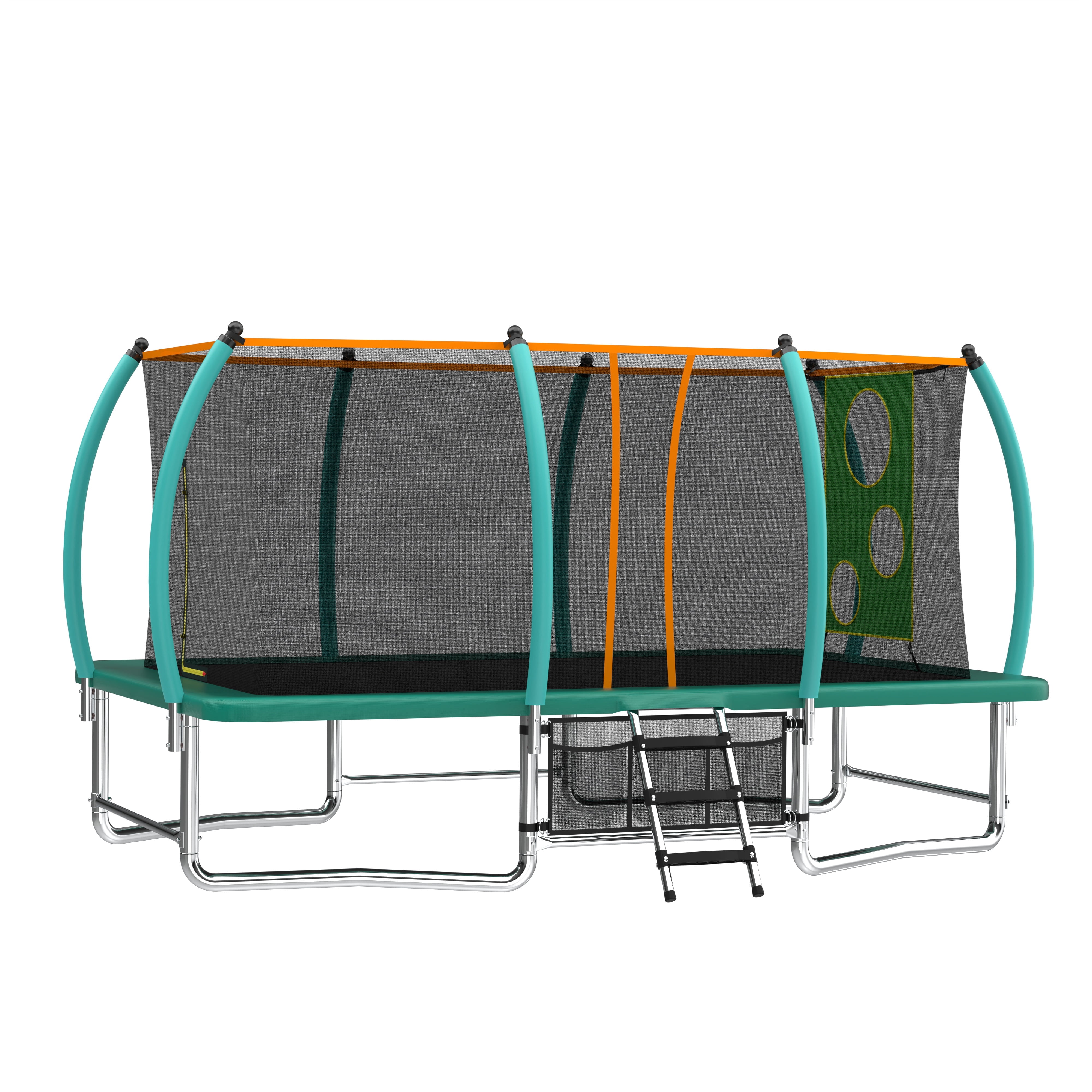 8X14FT Rectangular Trampoline with Enclosure Net, SEGMART Big Outdoor Rectangle Trampoline with Basketball Hoop, Large Square Trampoline 1320LBS Weight Capacity with Ladder for Kids, Adults