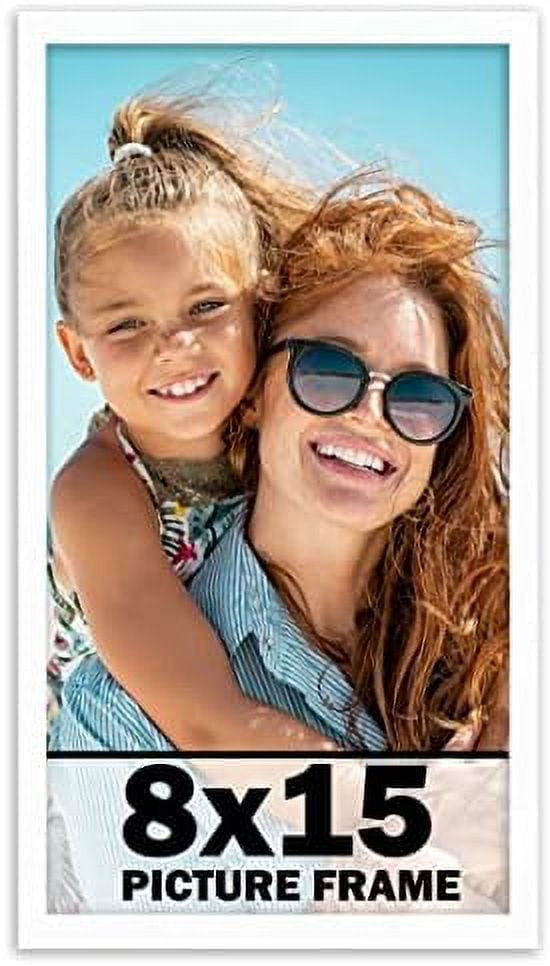 8X15 Frame White Solid Wood Picture Frame Includes UV Shatter Guard Front, Acid Free Foam