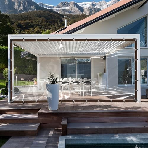 8X20FT Clear Waterproof Tarps (Increase Grommets, 33FT Windproof Rope Ties) Heavy Duty Poly Tarpaulin Outdoor Rainproof Covering, Clear Plastic Vinyl Tarp for  Covering Henhouse Porch Canopy