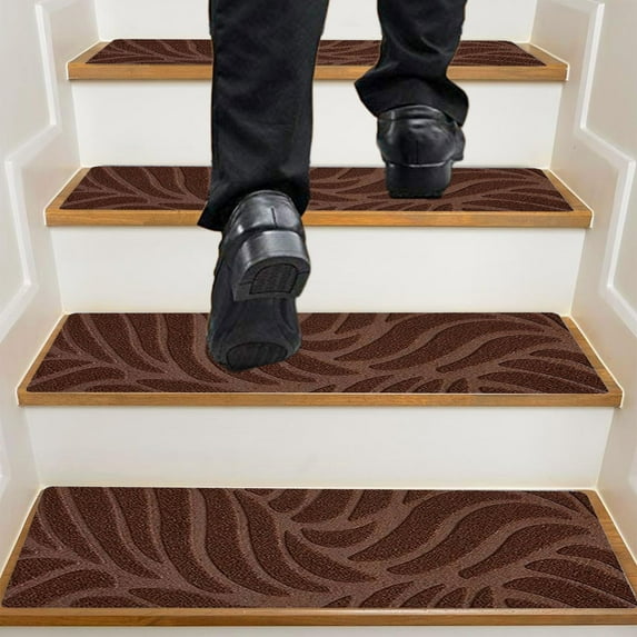 8X30In Stair Treads for Wooden Steps Indoor, Non Slip Carpet Stair Treads, Embossed Non-Slip Stair Mats, Slip Proof Step Stickers, Adhesive Free Self-Adhesive Stair Mat, Easy Installation