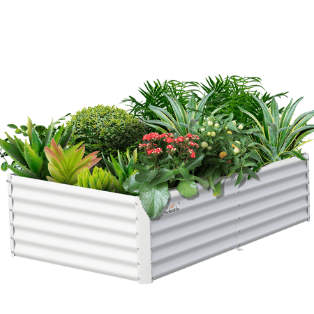 8X4X1.5 ft Galvanized Raised Garden Bed, Rectangular Above Ground Modular Metal Planter Boxes Outdoor for Vegetables Flowers Herbs, Anti-Rust & Easy-Setup, Antique White
