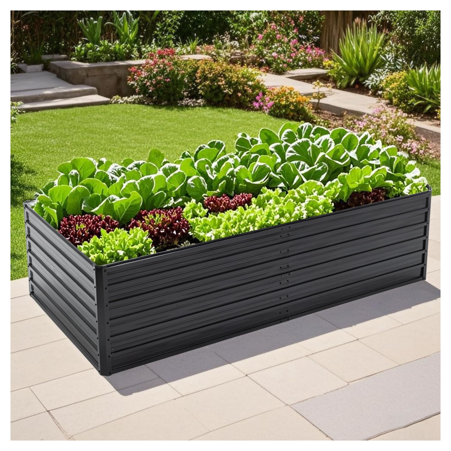 8X4X2ft Galvanized Raised Garden Bed Kit, Rectangular Large Metal Deep ...