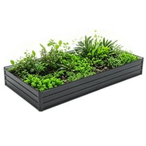 8X4x1 FT Galvanized Raised Garden Bed, Outdoor Planter Box Metal Patio Kit with Reinforcing Rod, Large Planting Bed for Vegetables Flowers Herb, Black