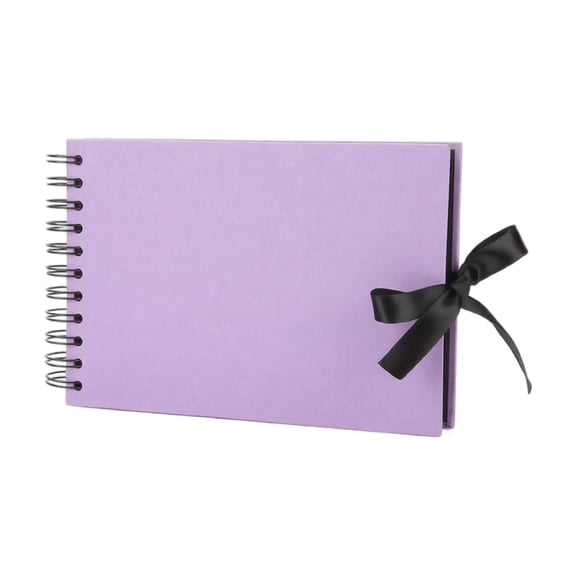 8X6 Inch Diy Album, Blank Scrapbook, Black Scrapbook, Spiral Bound Journal, Purple Cover with Bowknot Ribbon, 30 Sheets A5 Black Card Inner Pages, Handmade Photo Memory Book for