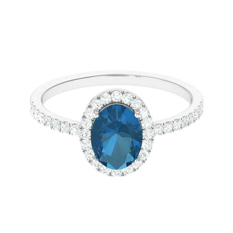 8X6 MM Oval Cut London Blue Topaz Solitaire with Diamond Side