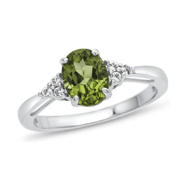 Mooneye 8X6 mm Oval Shape Peridot 925 Sterling Silver Solitaire with Accents Women Wedding Ring
