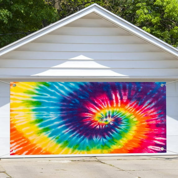 8X6 ft 60s 70s 80s 90s Colorful Rainbow Tie Dye Photography Garage Door Decorations Background Spiral Tie Dye Wall Decor Hippie Birthday Theme Party Backdrop Parade Party Decor Banner Cover