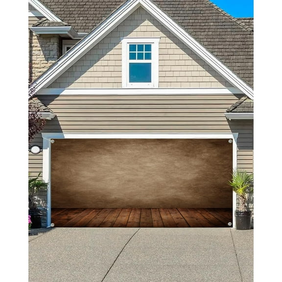 8X6 ft Abstract Brown Wood Garage Door Decoration Background Retro Rustic Wall Wooden Floor Newborn Baby Portrait Kids Adult Birthday Party Decoration Video Backdrop Photography Banner Cover