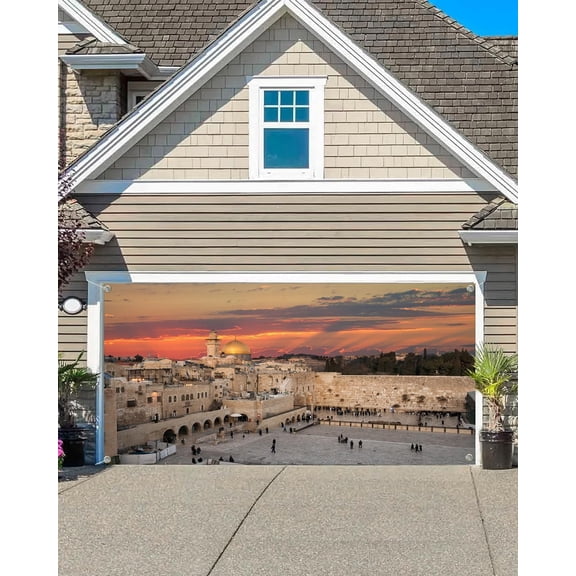8X6 ft King Solomon's Temple Garage Door Background Jerusalem Temple Art Mount and Dome of The Rock Backdrop Interior Decoratfion Travel Kids Adults Portrait Party Indoor Outdoor Decor Banner Cover