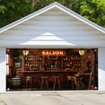 thumbnail image 1 of 8X6 ft Western Cowboy Bar Garage Door Background Nightclub Pub Bar Counter Backdrop Whisky Wine Drinks Alcohol Cafe Restaurant Drink Shelf Backdrop Indoor Outdoor Decor Banner Cover, 1 of 5