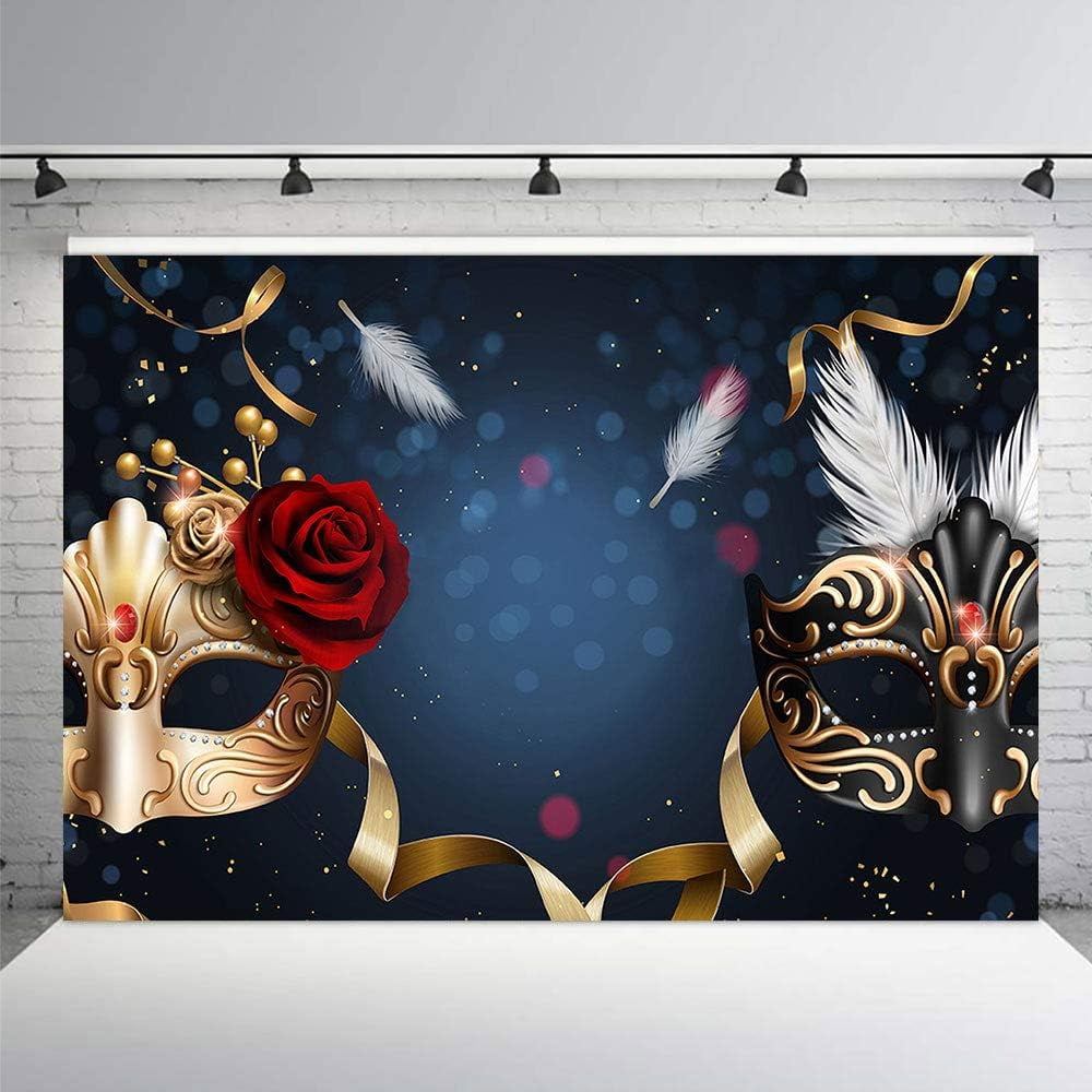 8X6FT Masquerade Theme Party Photography Backdrops Gold Mask Rose