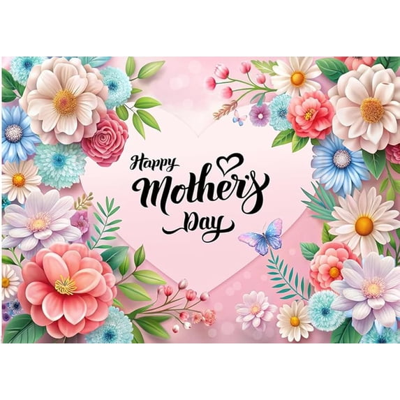 8X6FT Mother's Day Backdrop Pink Flowers Love Backdrop Family Party Background Mother's Day Party Banner Studio Props