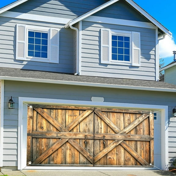 8X6FT Rustic Barn Door Garage Door Decorations, Western Farmhouse Wood Board Door Cover Garage Door Banner for Countryside Wedding Wild West Theme Bday Party Photo Background Photography Backdrop
