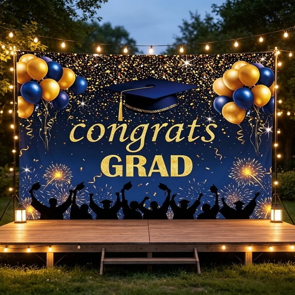 8X6Ft Blue Graduation Backdrop Congrats Grad Class Of 2026 Backdrop For Photography Graduation Party Decorations With Balloons Background Cake Table Banner Decor Photo Booth Props Graduation Season
