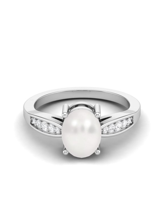 8X6MM Oval Natural Pearl Gemstone 925 Sterling Silver Solitaire Side Stone Dainty Anniversary Women Mother's Day Gift Ring