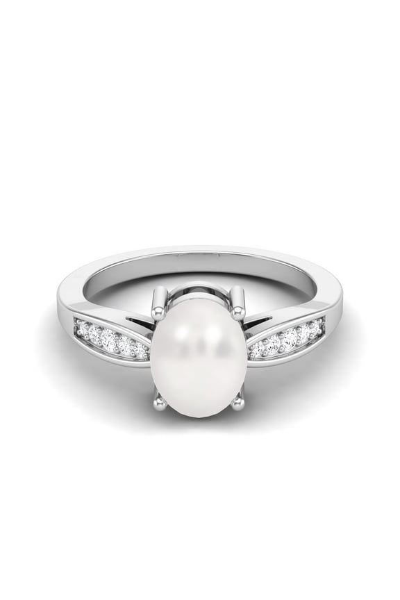 8X6MM Oval Natural Pearl Gemstone 925 Sterling Silver Solitaire Side Stone Dainty Anniversary Women Valentines Day Gifts Ring